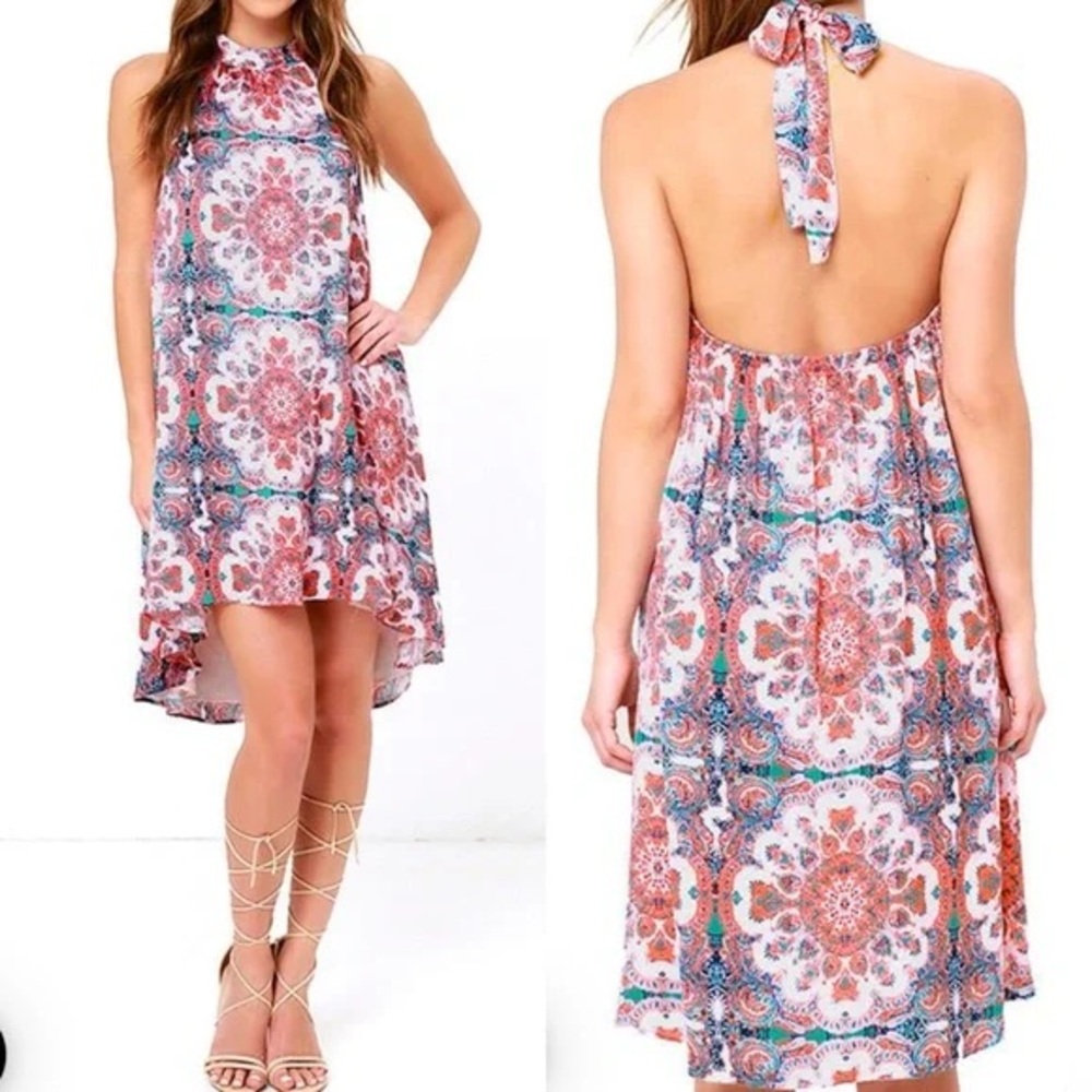 Mink Pink Hows the Serenity High Low Dress Pink Print Small